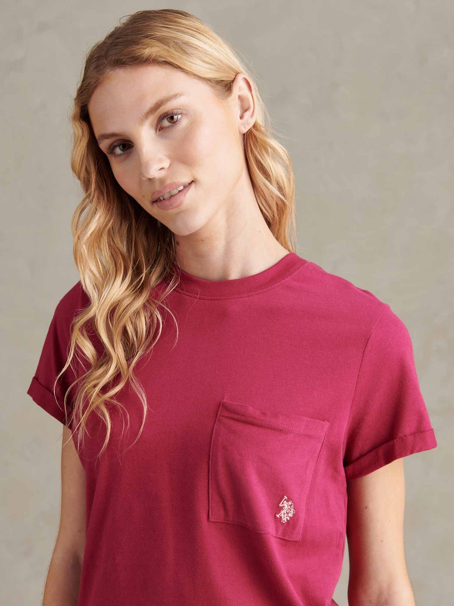 Womens Crew Neck Pocket T-Shirt in Beaujolais