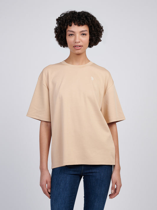 T-shirt damski podwójny jeźdźcy luźne załoga w kubańskim piasku