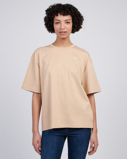 T-shirt damski podwójny jeźdźcy luźne załoga w kubańskim piasku