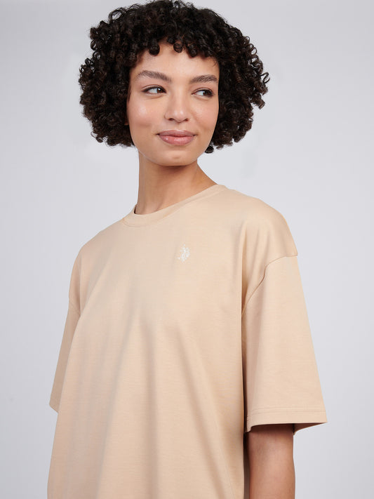 T-shirt damski podwójny jeźdźcy luźne załoga w kubańskim piasku