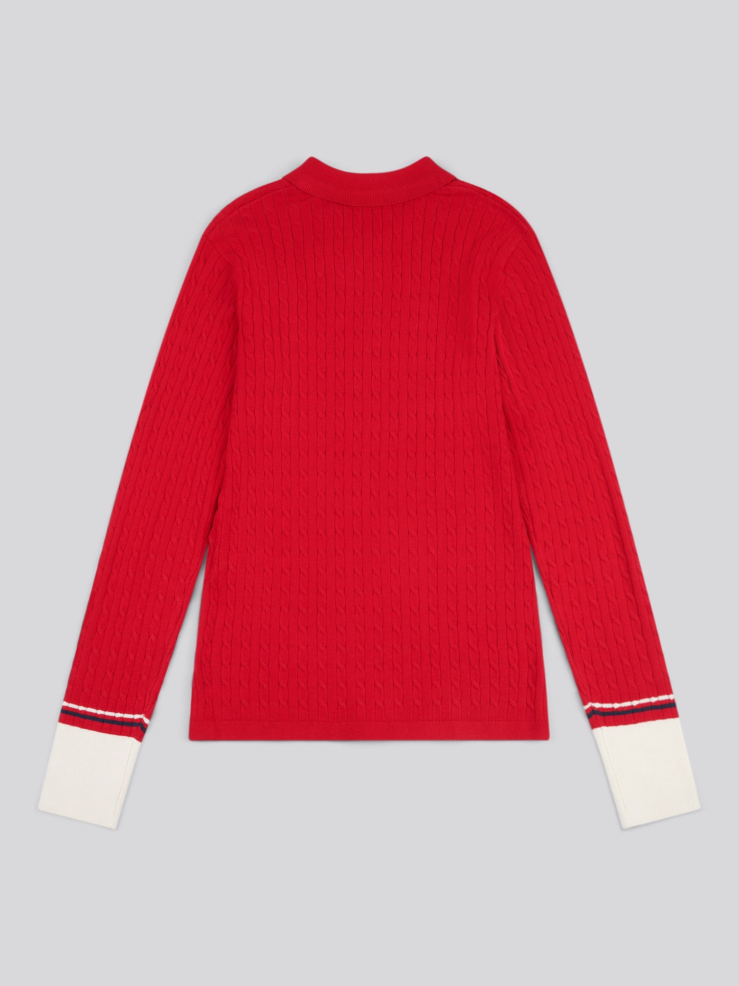 Womens Fine Cable Polo Knit in Jalapeno Red