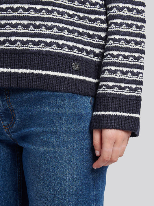 Womens Textured Stripe Jumper in Navy Iris