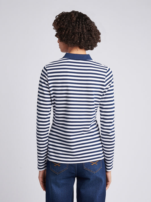 LS Stripe Contrast Kołnierz Polo koszulka granatowa tęczówka