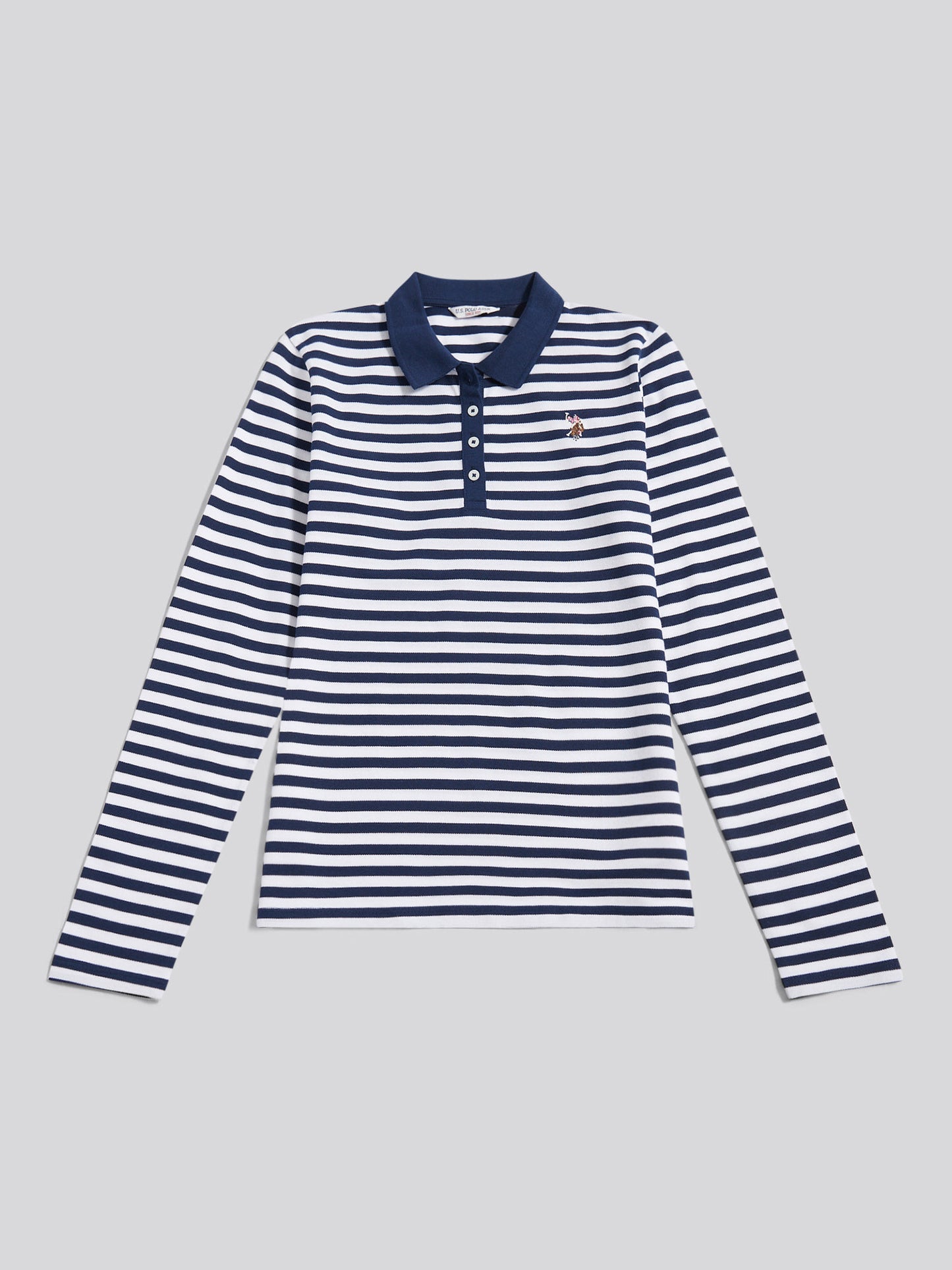 LS Stripe Contrast Kołnierz Polo koszulka granatowa tęczówka
