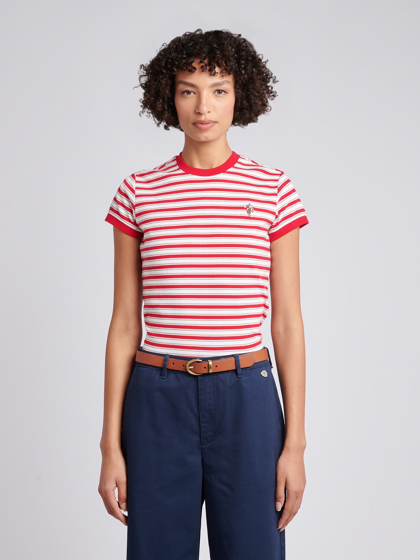 SS Stripe Rib Tee Jalapeno Red
