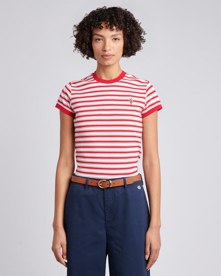 SS Stripe Rib Tee Jalapeno Red