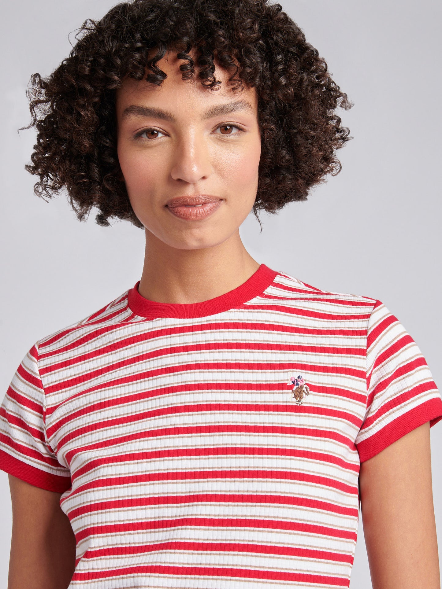 SS Stripe Rib Tee Jalapeno Red