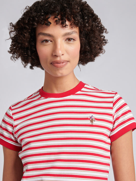 SS Stripe Rib Tee Jalapeno Red