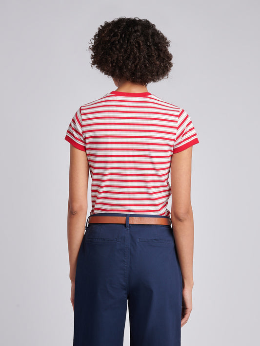 SS Stripe Rib Tee Jalapeno Red