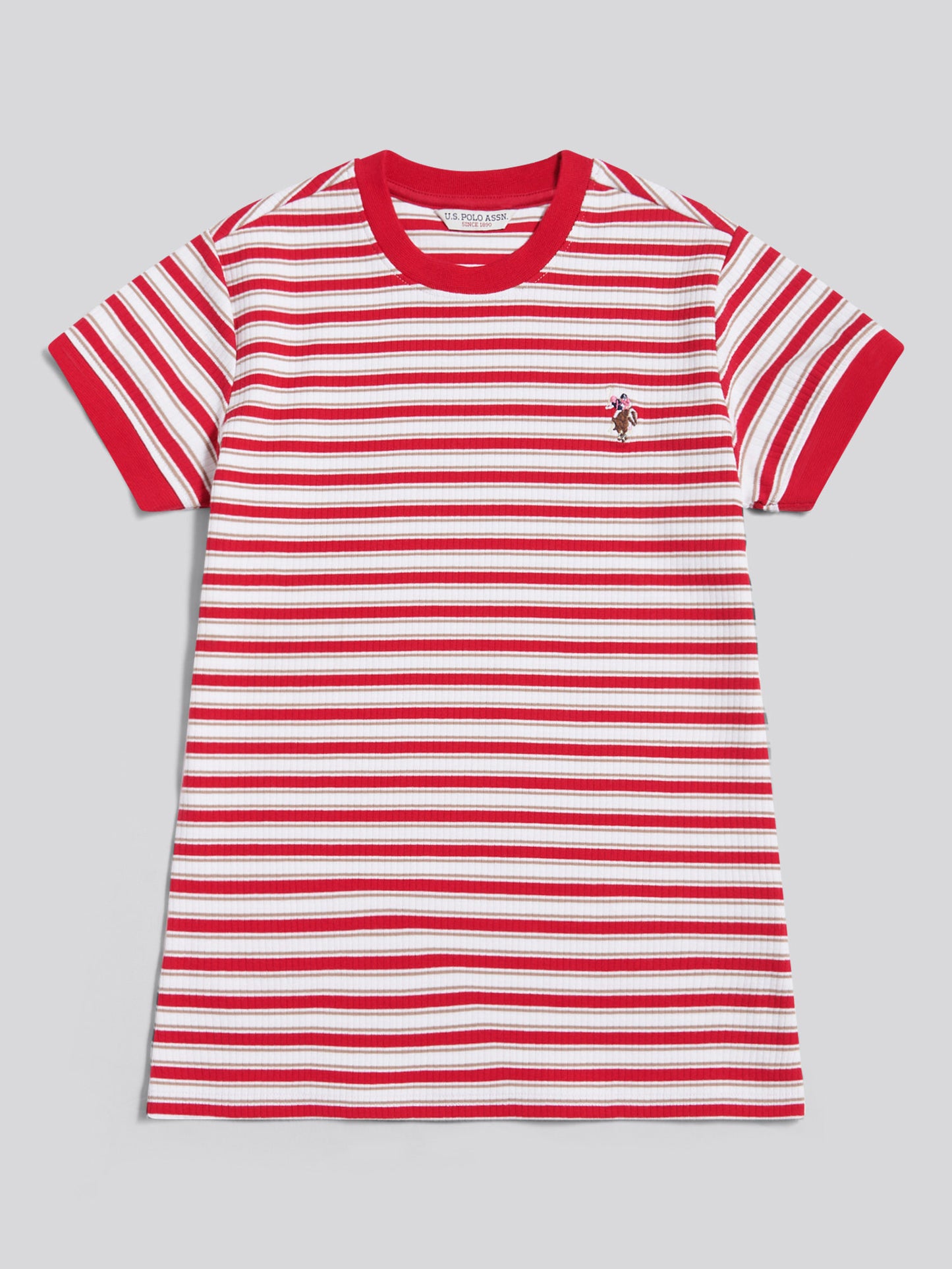 SS Stripe Rib Tee Jalapeno Red