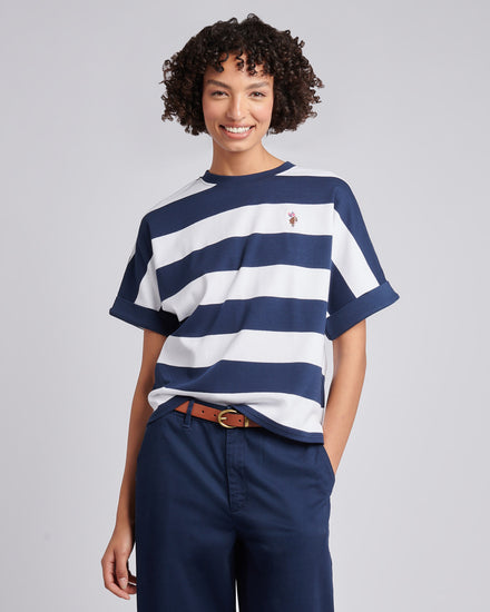 Duży pasek uprawiany na rękawie tee granatowa tęczówka