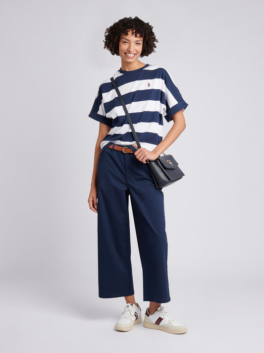 Duży pasek uprawiany na rękawie tee granatowa tęczówka