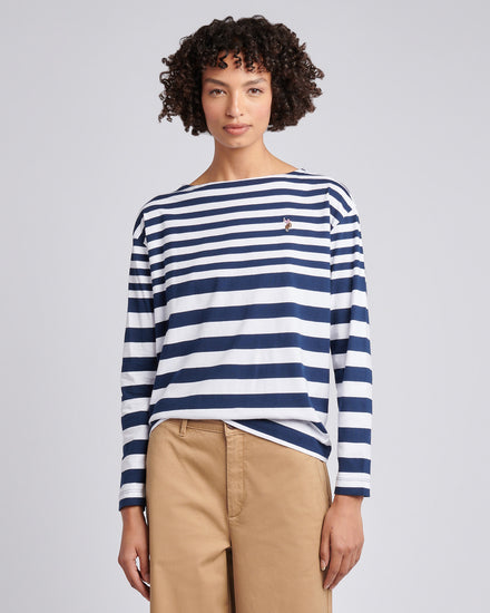 Womens Gradient Stripe Boatneck T-Shirt in Navy Iris