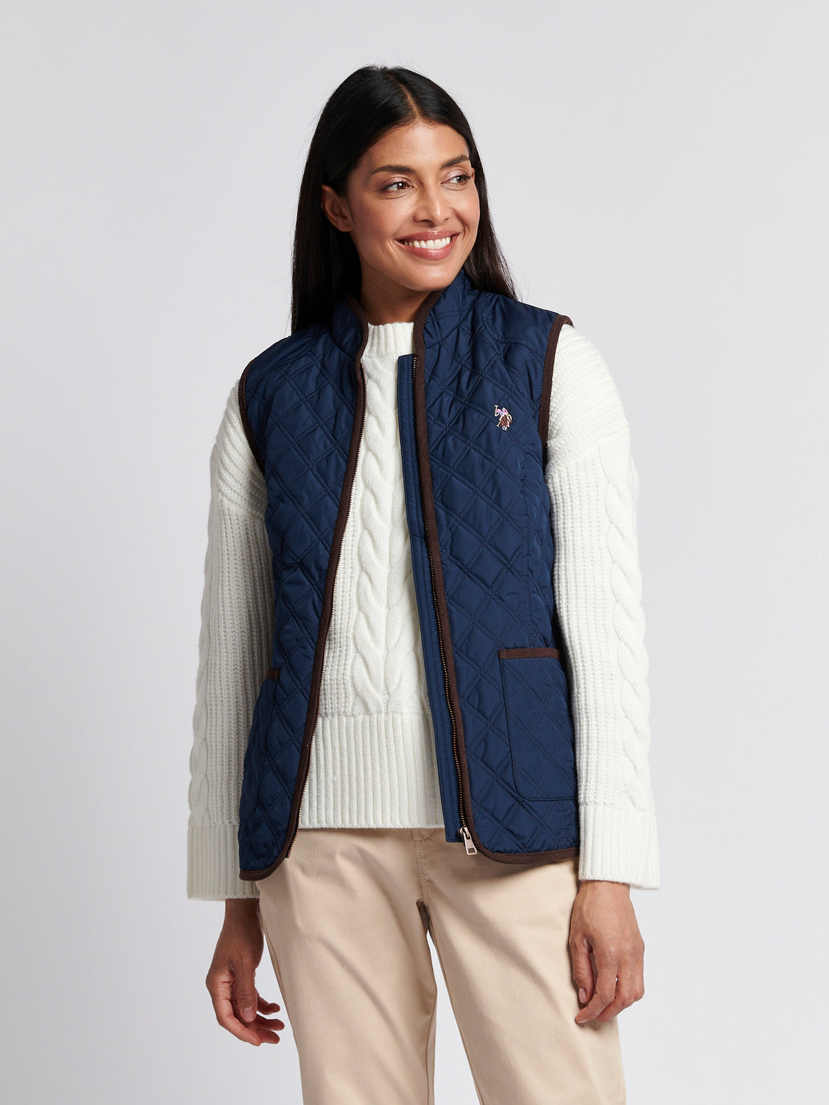 Związane pikowane hakowanie Gilet Navy Iris