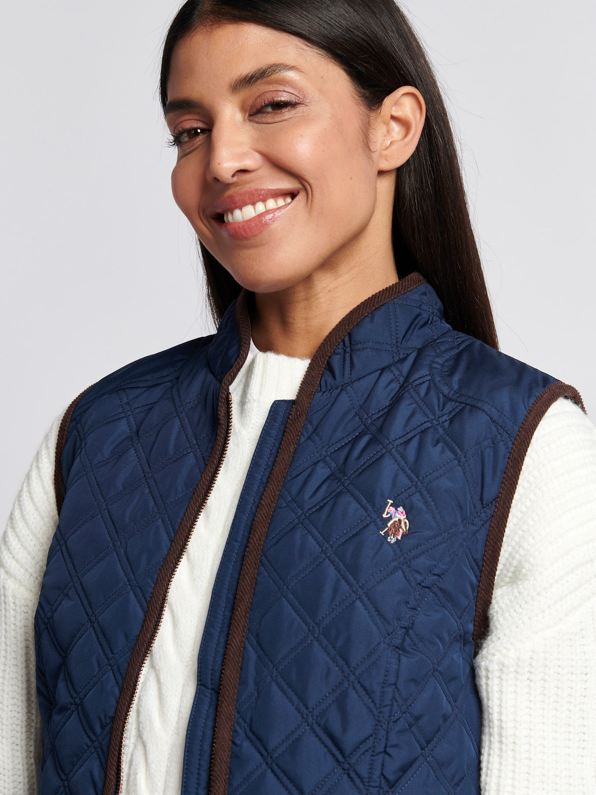 Związane pikowane hakowanie Gilet Navy Iris
