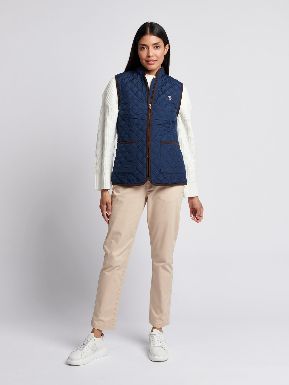 Związane pikowane hakowanie Gilet Navy Iris