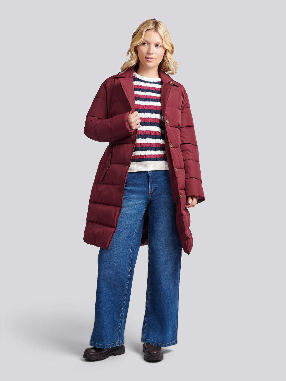 Womens Puffer Trench Coat in Fig