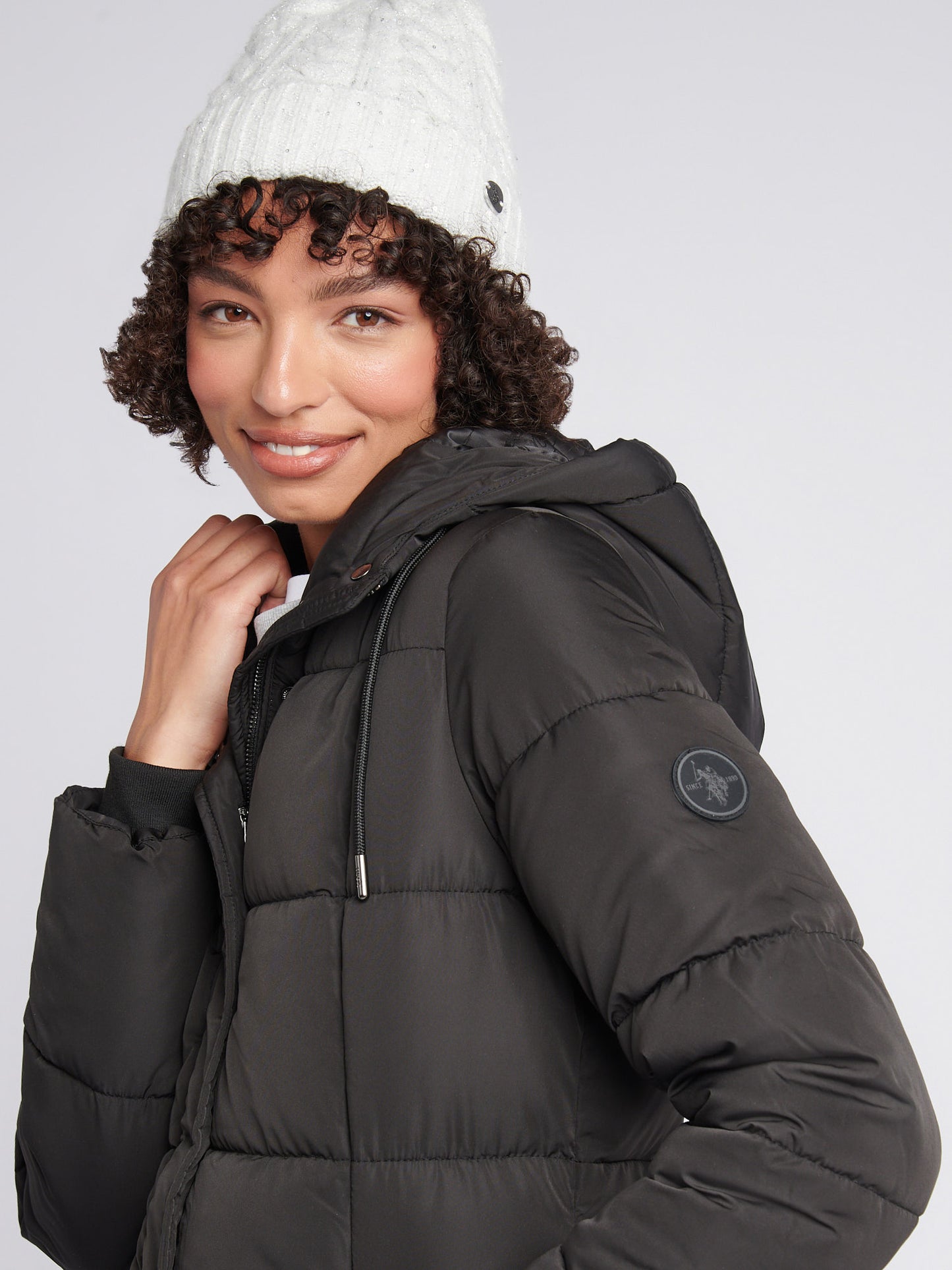 Longline Square Quilt Puffer Coat Black