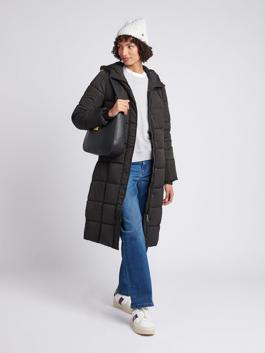 Longline Square Quilt Puffer Coat Black