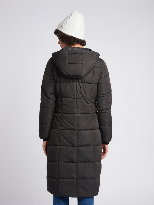 Longline Square Quilt Puffer Coat Black