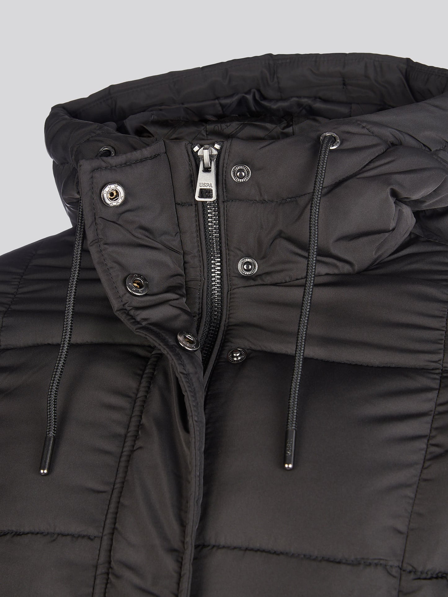 Longline Square Quilt Puffer Coat Black