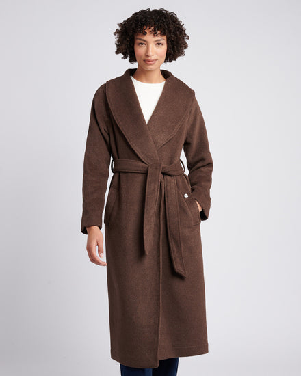 Womens Wool Blend Wrap Belted Coat in Puce