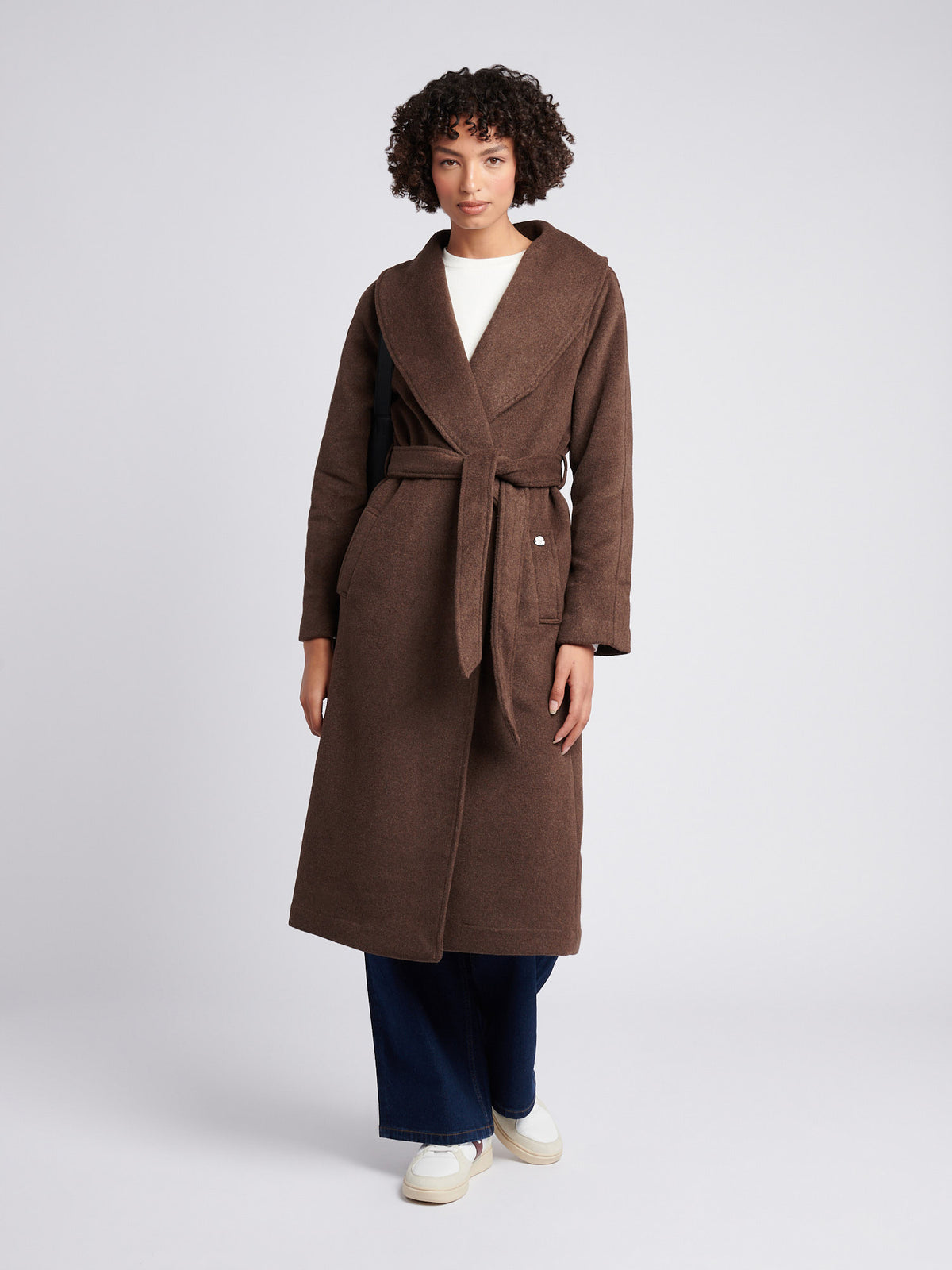 Womens Wool Blend Wrap Belted Coat in Puce