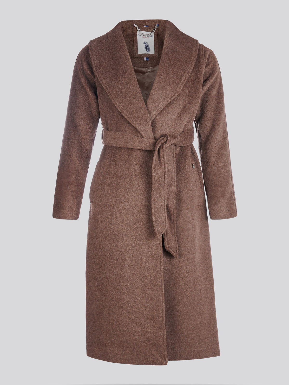 Womens Wool Blend Wrap Belted Coat in Puce