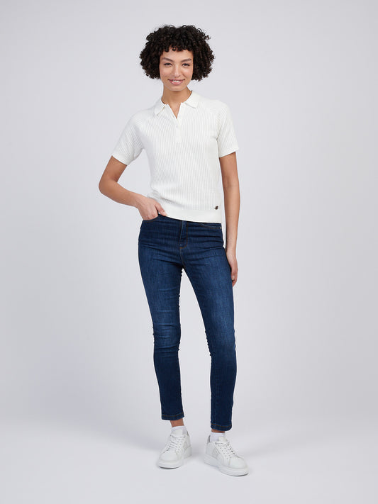 Women pionowa tekstura paski dzianinowe polo w piankach