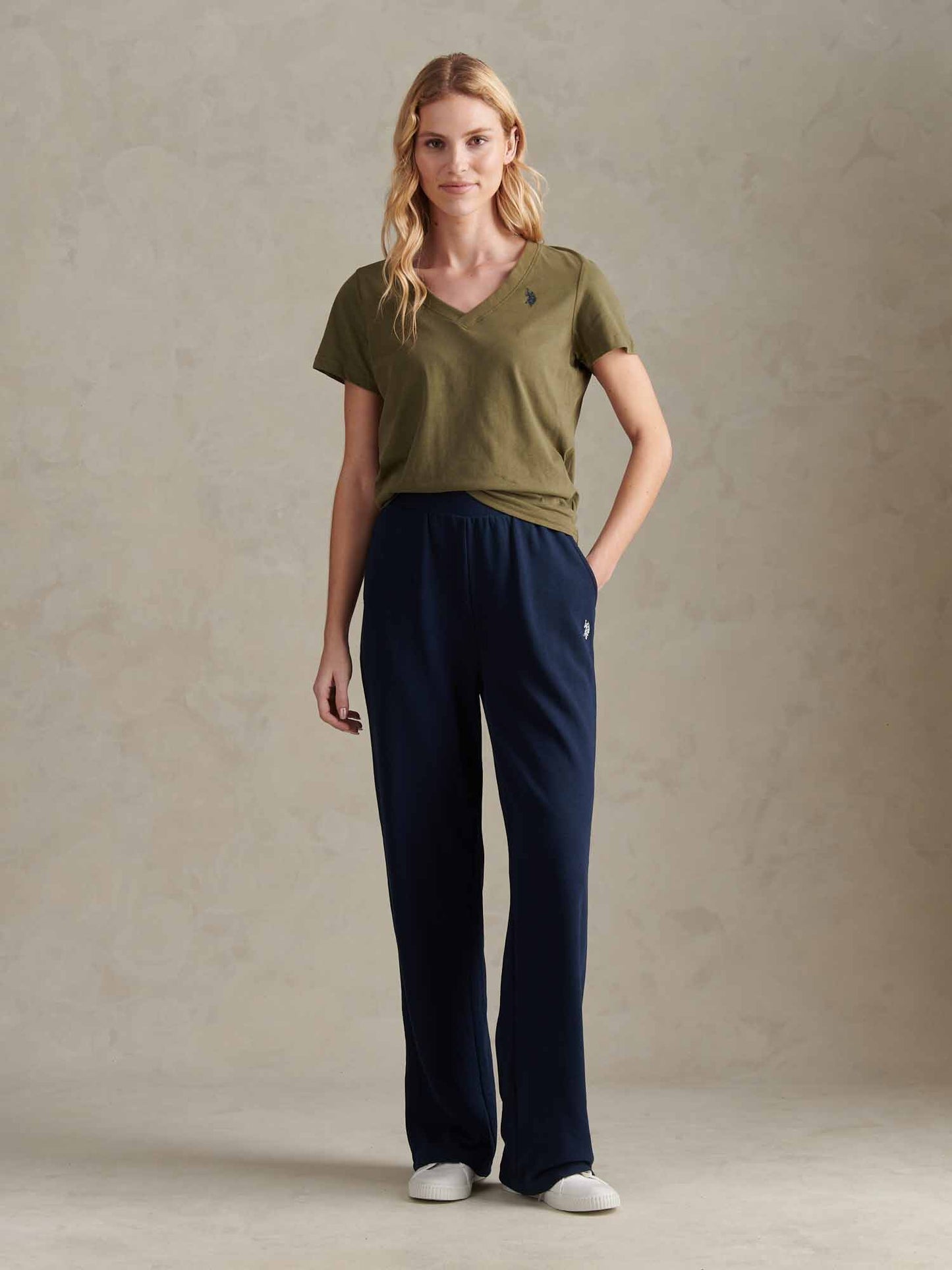 Womens Wide Leg Tipped Joggers in Navy Iris
