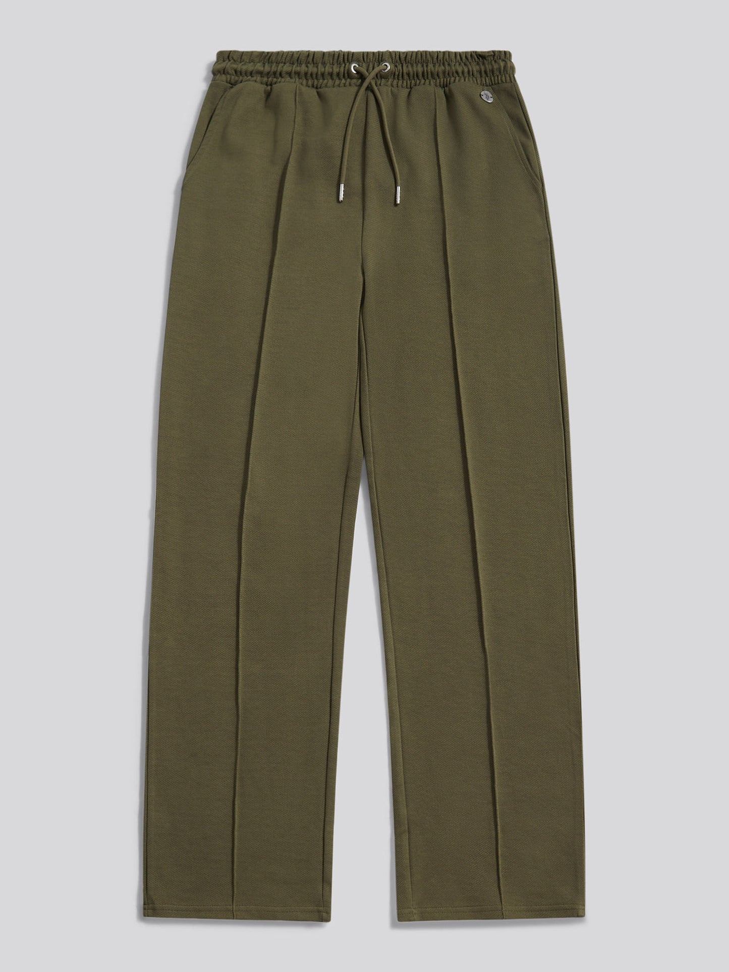 Womens Twill Texture Wide Leg Jogger in Kalamata Green