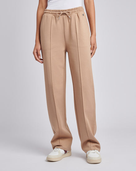 Womens Twill Texture Wide Leg Jogger in Natural