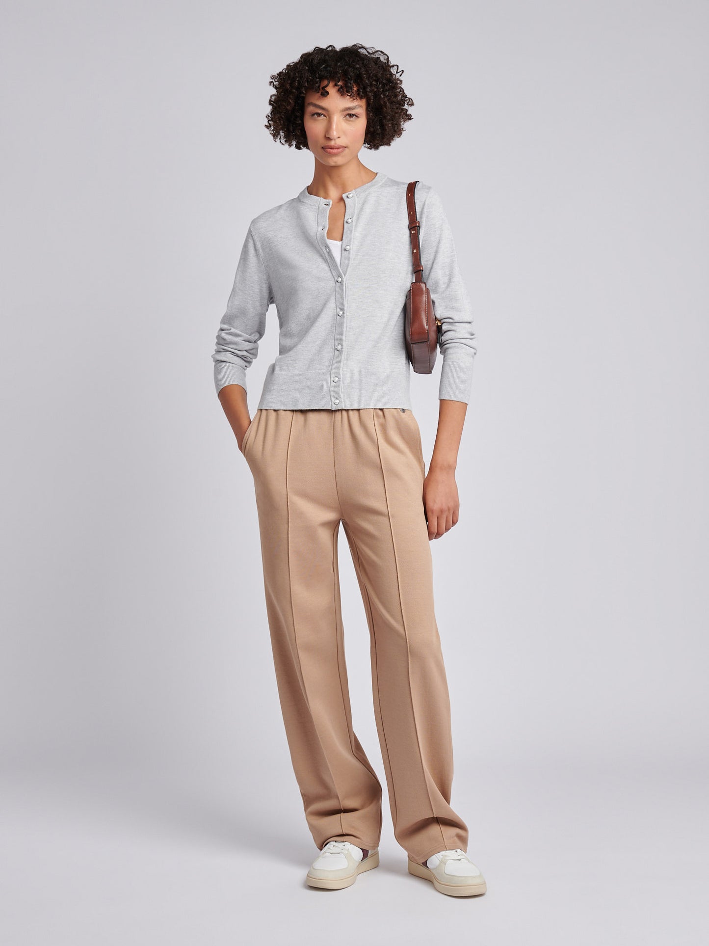 Womens Twill Texture Wide Leg Jogger in Natural