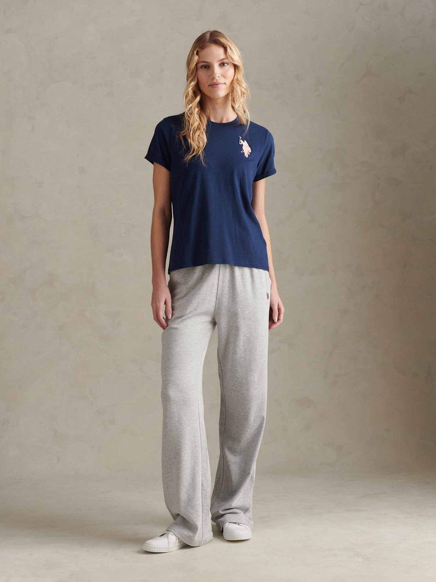 Womens Double Horsemen Wide Leg Jogger in Pearl Grey Marl