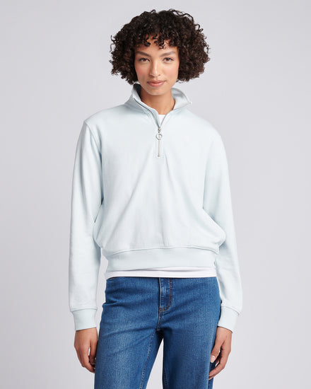 Womens Double Horsemen ¼ Zip Sweat in Ballad Blue