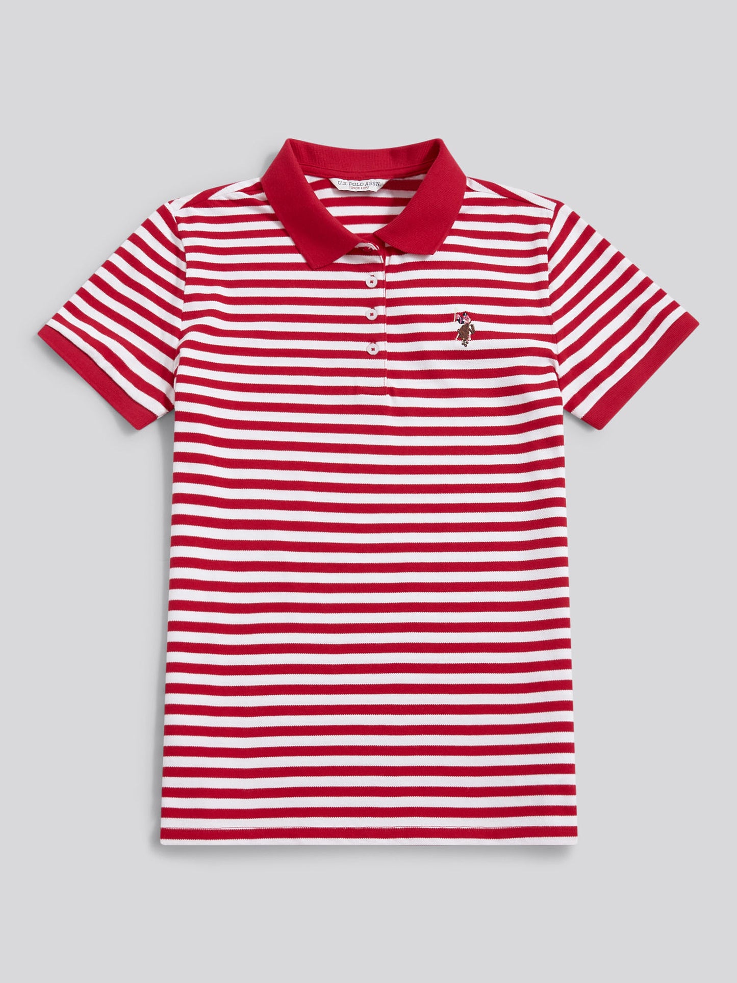 Womens Contrast Collar Stripe Polo Shirt in Jalapeno Red
