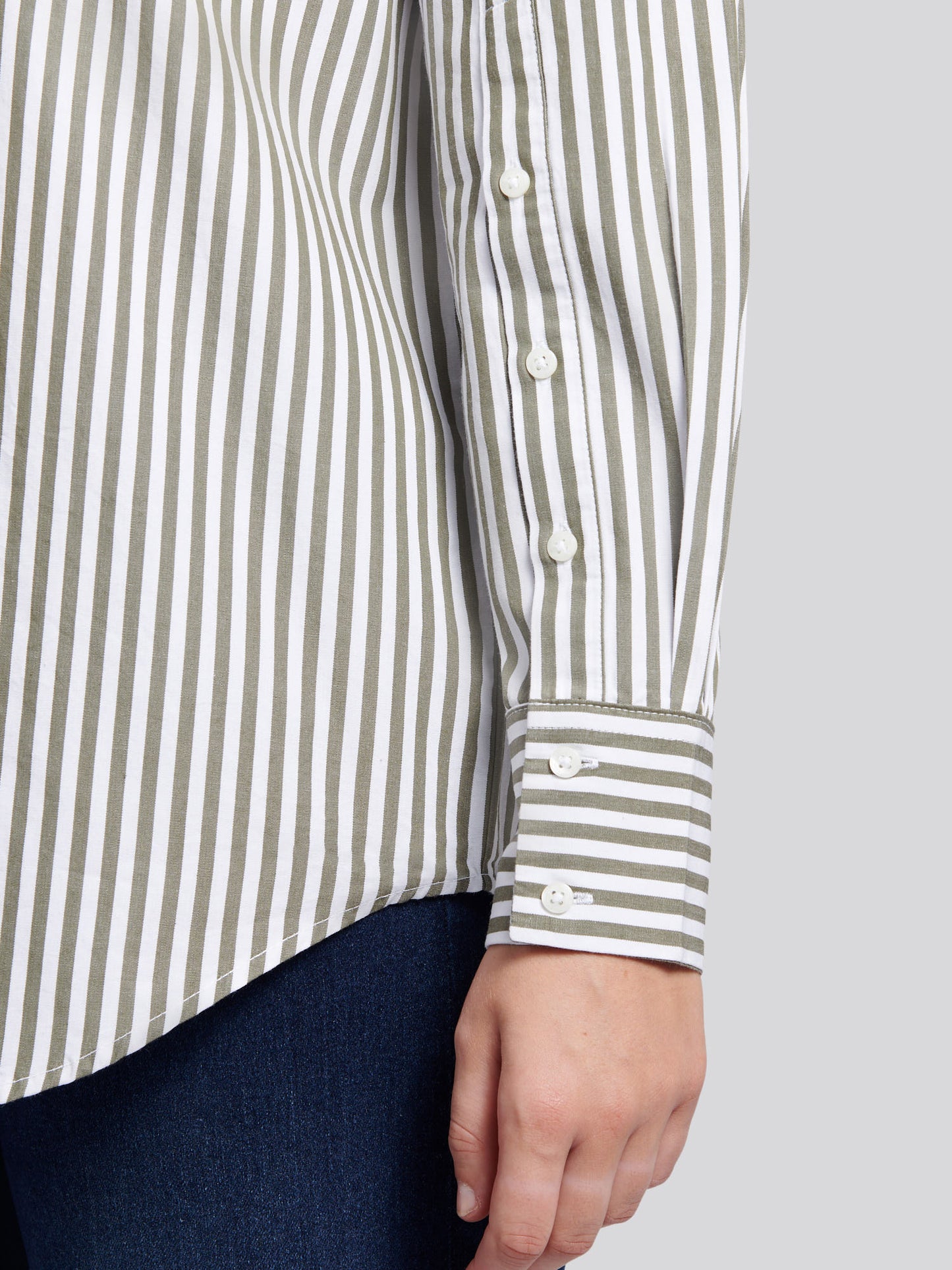 Womens Cotton Poplin Loose Fit Stripe Shirt in Kalamata Green