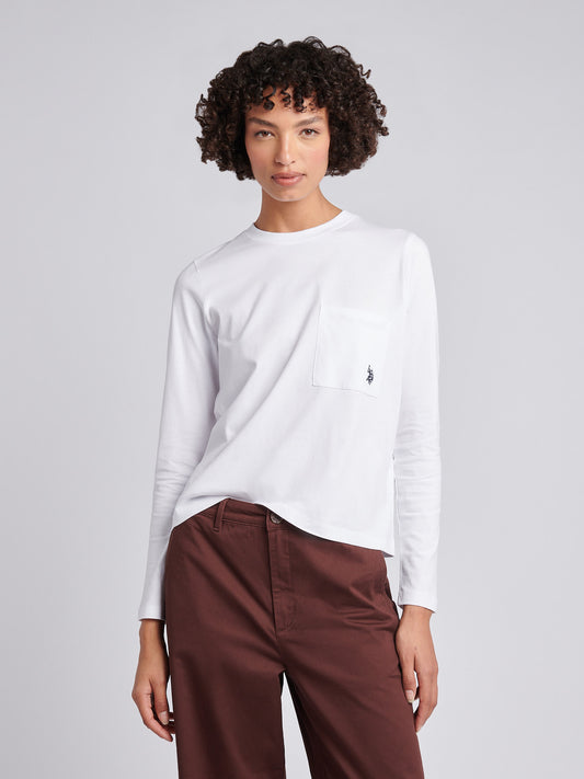 Womens Long Sleeve Pocket T-Shirt in Bright White