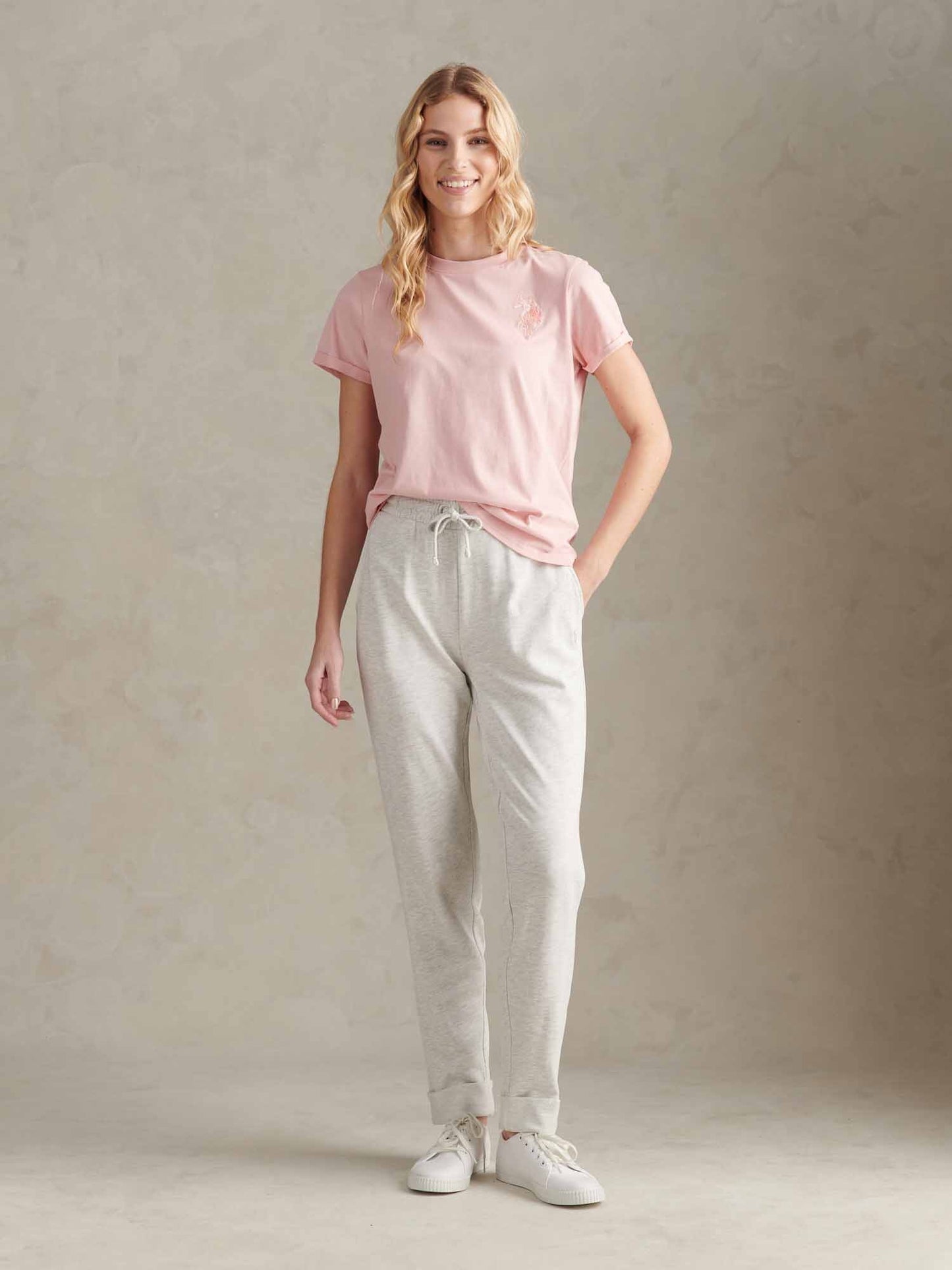 Womens Tonal Double Horsemen Roll Cuff Jogger in Light Grey Marl WUP