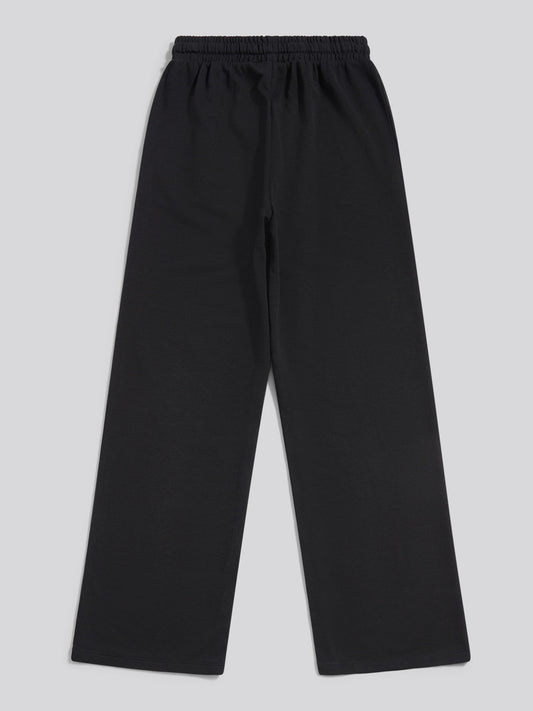 Womens Tonal Double Horsemen Wide Leg Jogger in Black