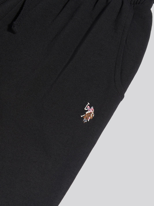 Womens Tonal Double Horsemen Wide Leg Jogger in Black