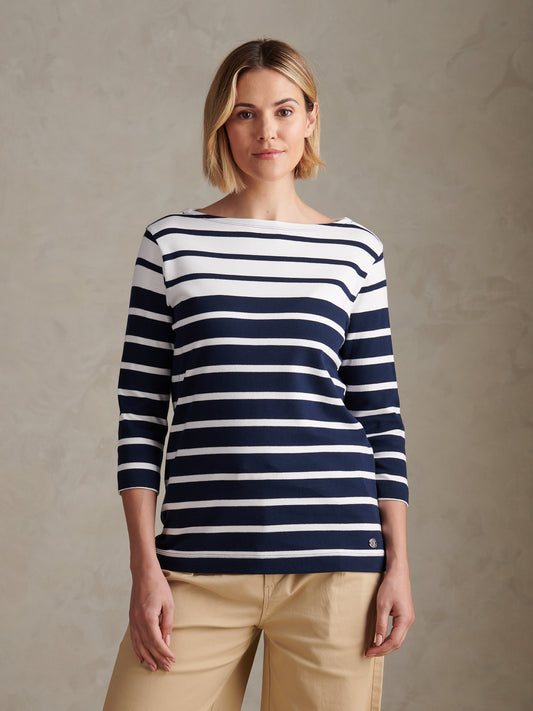 Womens Gradient Stripe Boatneck T-Shirt Navy Iris