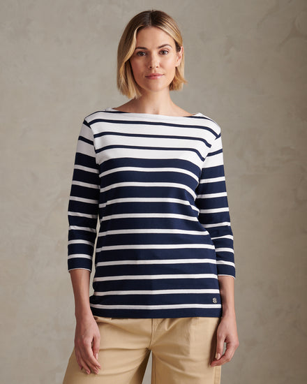 Womens Gradient Stripe Boatneck T-Shirt Navy Iris