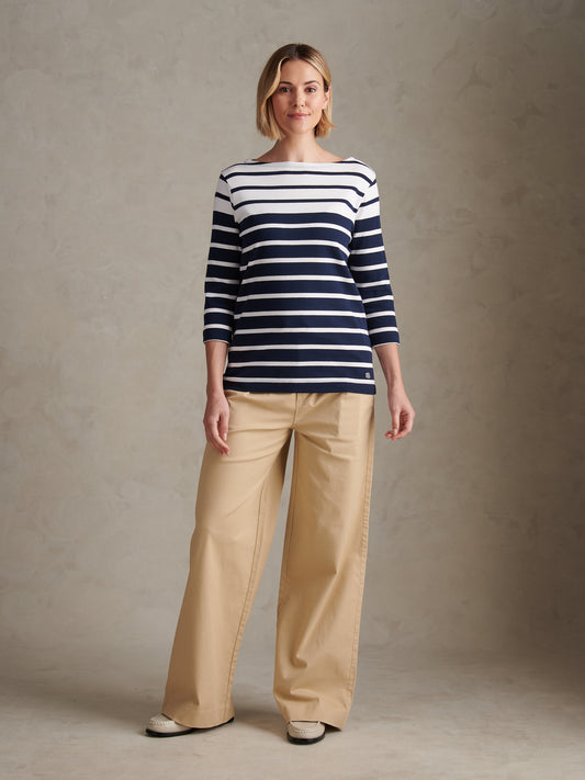 Womens Gradient Stripe Boatneck T-Shirt Navy Iris