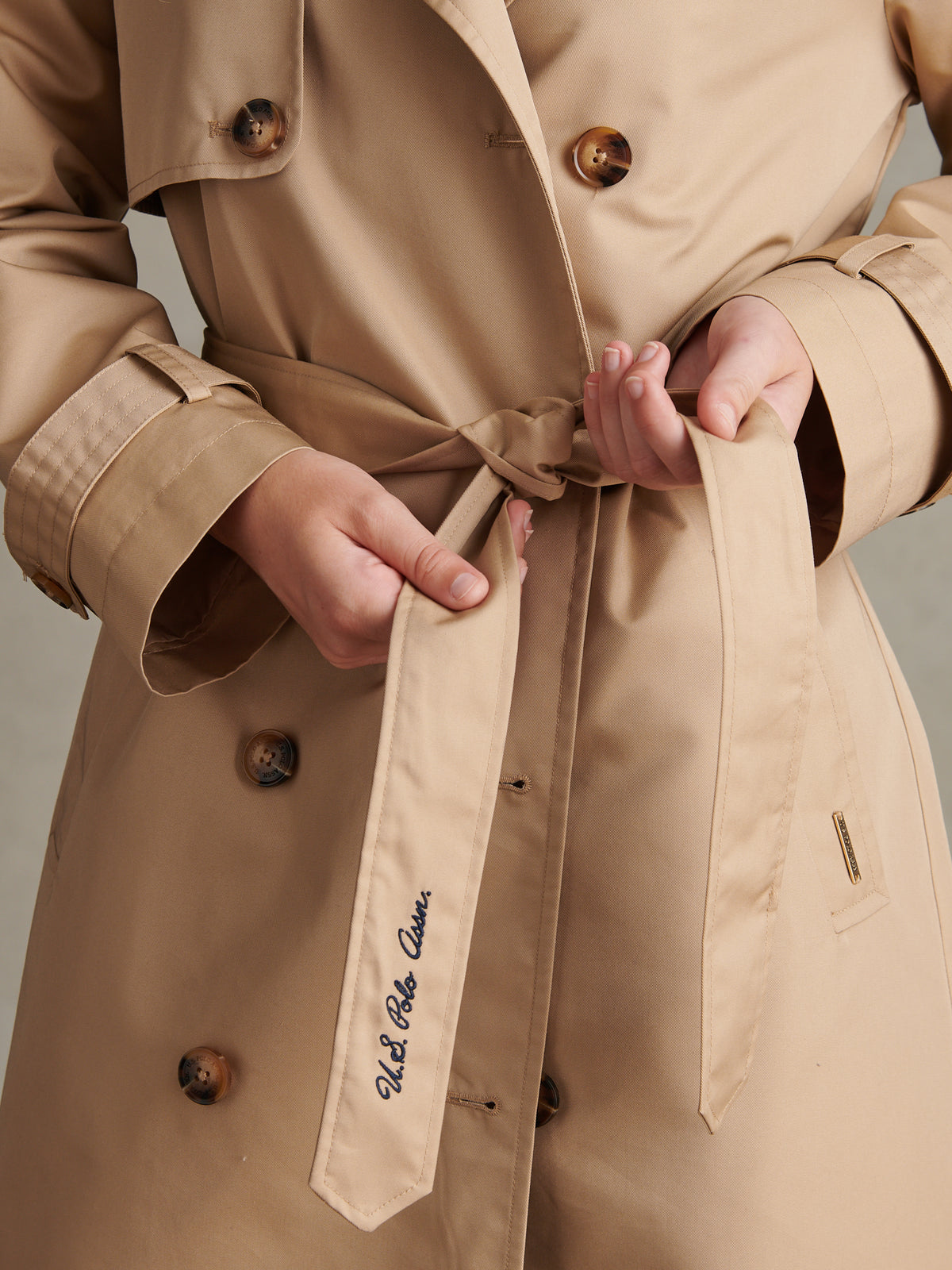 Womens Double Breasted Belted Trench Coat Incense