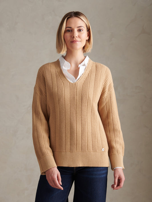 Womens Pure Cotton V Neck Jumper Incense
