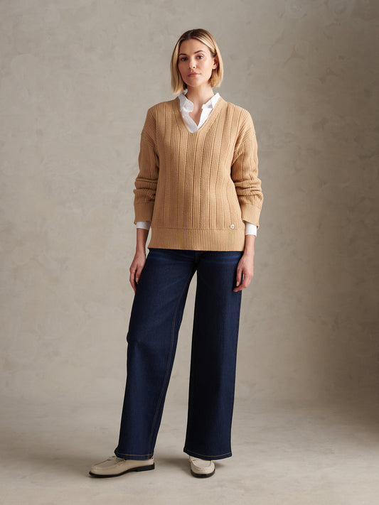 Womens Pure Cotton V Neck Jumper Incense