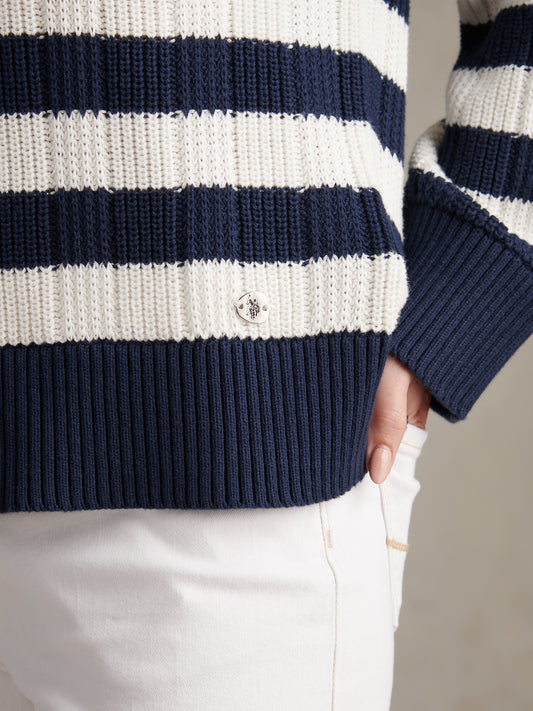 Womens Pure Cotton V Neck Jumper Navy Iris