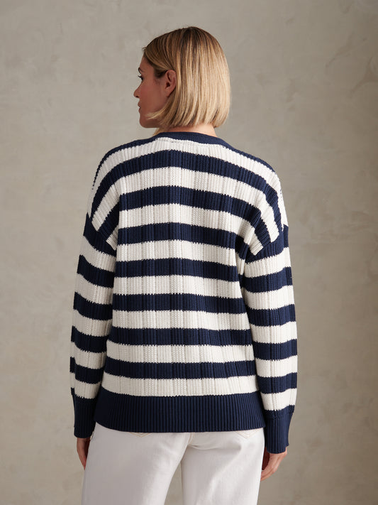 Womens Pure Cotton V Neck Jumper Navy Iris
