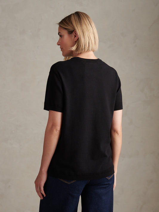 Womens Short Sleeve Textured Knit Tee Black